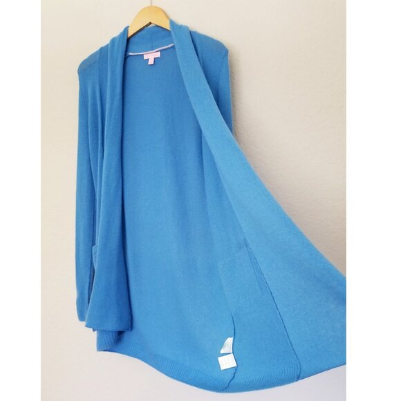 Lilly Pulitzer 100% Cashmere Open Front Longline Pockets Cardigan Blue XS $278 - Picture 7 of 15